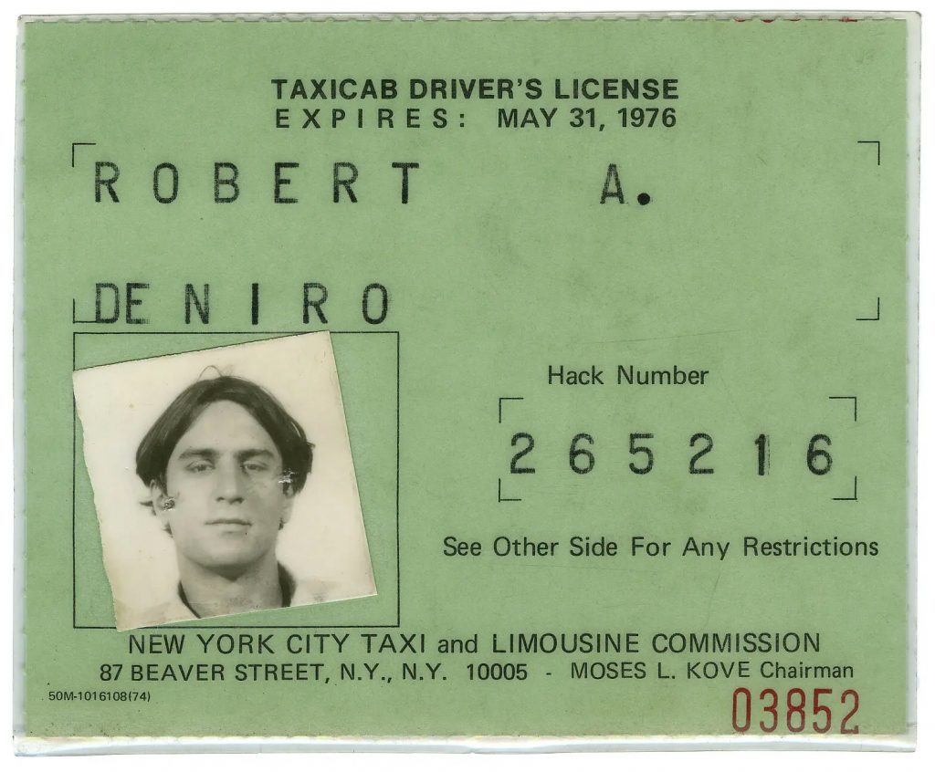 Robert DeNiro's taxicab driver's license