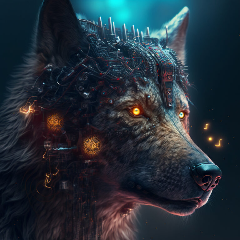 a savage wolf with an exposed brain made by Midjourney