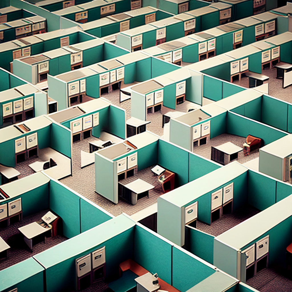 thousands of empty office cubicles